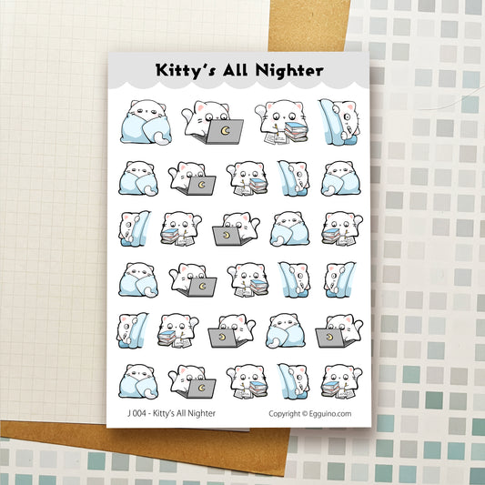 Sticker Sheet: J004 Kitty All Nighter